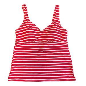 Lands' End V-Neck Tankini Top Sz M Blue Red White Stars Stripes Reversible